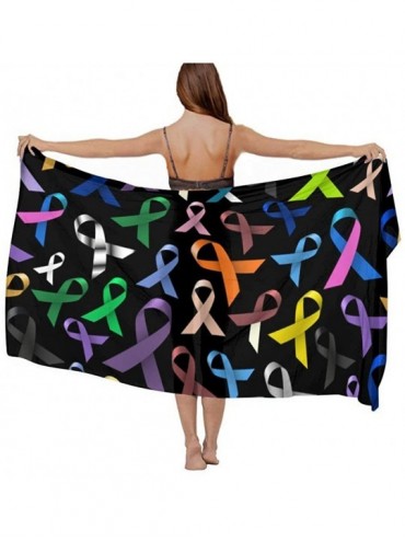 Cover-Ups Women Luxury Chiffon Swimwear Cover Up- Oversize Beach Sarong Shawl Wrap - Cancer Awareness Ribbon - CV19C4O9NGC $4...