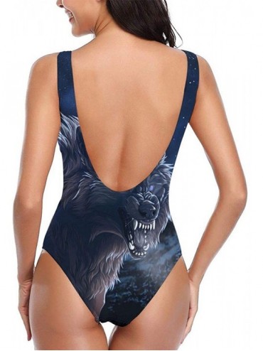 Sets Girls High Cut Bathing Suit Bikini Swimsuit for Leisure Water Park Abstract Beautiful Wolf Hunting Night Painting 1 - CH...