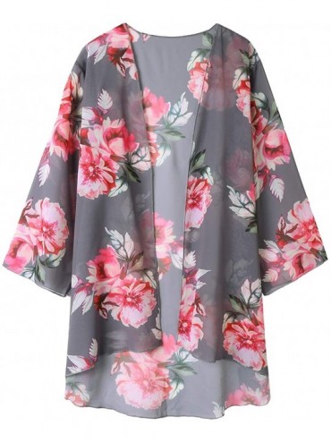 Cover-Ups Womens Sheer Chiffon Kimono Cardigans Floral Summer Beach Swimsuit Cover Ups - 8 Grey 013 - CR193HQL8L2 $15.83