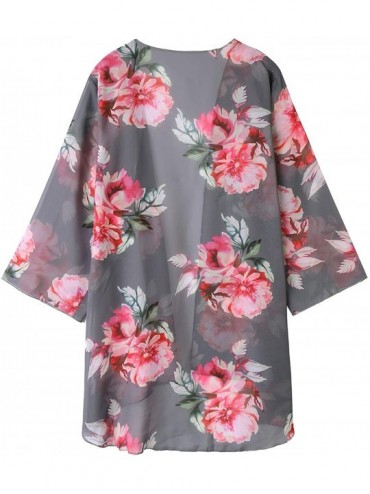 Cover-Ups Womens Sheer Chiffon Kimono Cardigans Floral Summer Beach Swimsuit Cover Ups - 8 Grey 013 - CR193HQL8L2 $15.83