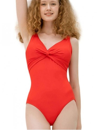 One-Pieces One Piece Swimsuits for Women - Tummy Control - Wide Shirred Straps - Fiery Red - CM198467M4Q $36.67