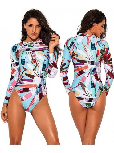 Rash Guards Women's Fashion Zip Printing Swimwear Long Sleeve Rashguard UV Protection Surfing Swimsuit Bathing Suits - Colors...