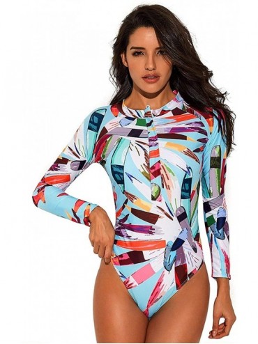 Rash Guards Women's Fashion Zip Printing Swimwear Long Sleeve Rashguard UV Protection Surfing Swimsuit Bathing Suits - Colors...