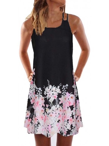 Tops Summer Dresses for Women Beach 3D Butterfly Floral Print Sleeveless Vintage Bohe Tank Short Mini Dress - Ya-black - C519...