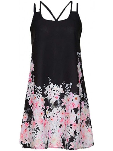 Tops Summer Dresses for Women Beach 3D Butterfly Floral Print Sleeveless Vintage Bohe Tank Short Mini Dress - Ya-black - C519...