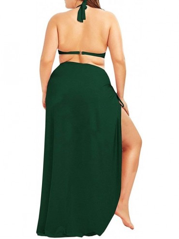 Cover-Ups Womens Plus Size Spaghetti Strap Cover Up Sexy Summer Beach Backless Wrap Maxi Long Dress - Green - CQ18Q8NEO78 $16.30