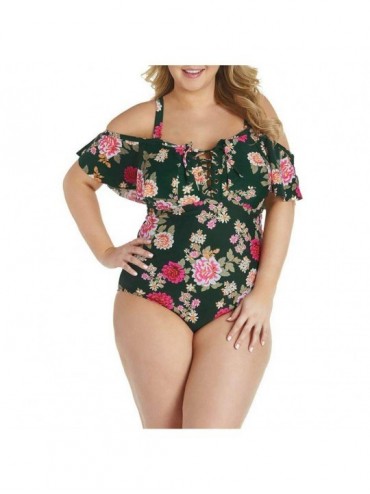 One-Pieces Plus Size Women's Cold Shoulder One Piece Swimsuit Bikini Push-Up Bathing - Green - C4196XOEUDT $38.83