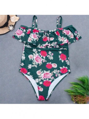 One-Pieces Plus Size Women's Cold Shoulder One Piece Swimsuit Bikini Push-Up Bathing - Green - C4196XOEUDT $25.55