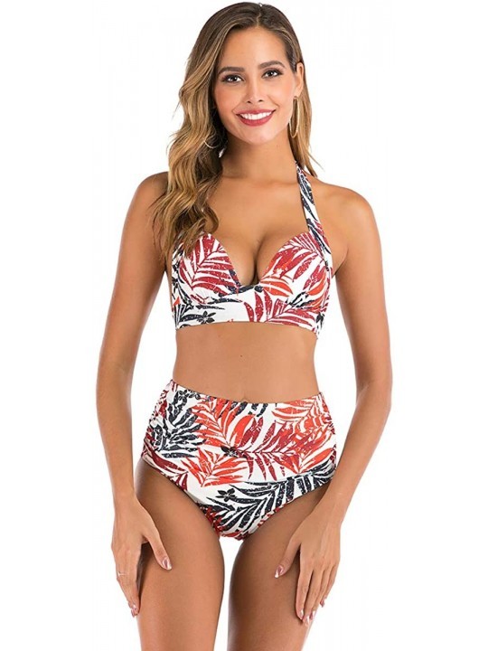 Sets Two Piece Swimsuits for Women Sexy High Waisted Bikini Set Bathing Suits - Red2 - CI196UNH0E2 $11.50