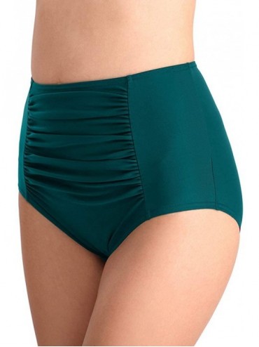 Tankinis Women's Ruched Swim Bottom Tummy Control High Waist Swim Brief - Olive Green - CE18T6S6RZX $18.68