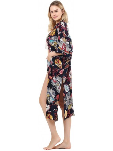 Cover-Ups Women's Kimono Cardigan Casual Dress Beach Cover Up Floral Print Loose Open Front Duster-Length (Free Size) - 62 - ...