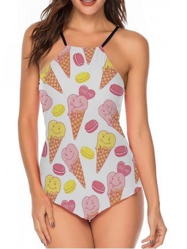 Rash Guards Ice Cream Leopard One-Piece Summer Bandeau Tankini Waisted Trim Bikini for Womens - Style1-3 - CV19DI2Q2MT $57.46