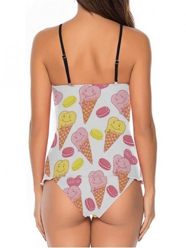 Rash Guards Ice Cream Leopard One-Piece Summer Bandeau Tankini Waisted Trim Bikini for Womens - Style1-3 - CV19DI2Q2MT $30.69