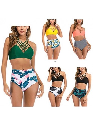 Sets Women's Sexy Split high Waist Bikini Swimsuit Cross Straps Bikini Swimsuit Tankini Swimwear - Yellow - C8199SN46KR $24.71