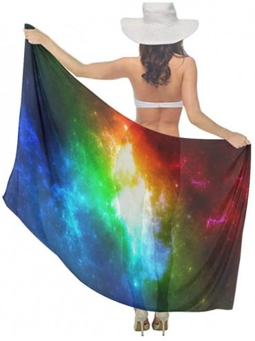 Cover-Ups Women Fahion Swimsuit Bikini Cover Up Sarong- Party Wedding Shawl Wrap - Colorful Rainbow Galaxy - CY19C4MOU3Q $22.92