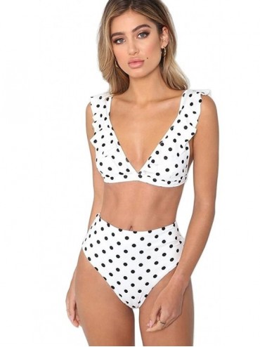 Tankinis Styles All Yours Womens Trendy Flounce Swimsuit Bathing Suit Beach Pool Swimwear - Polka Dots White/Bikini Set - CI1...