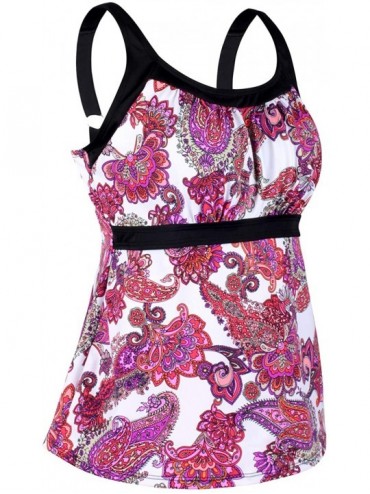 Tankinis Women's Plus Size Swimsuit Floral Tankini Top Vintage Swimwear - Redflower - C918AW9SS69 $29.64