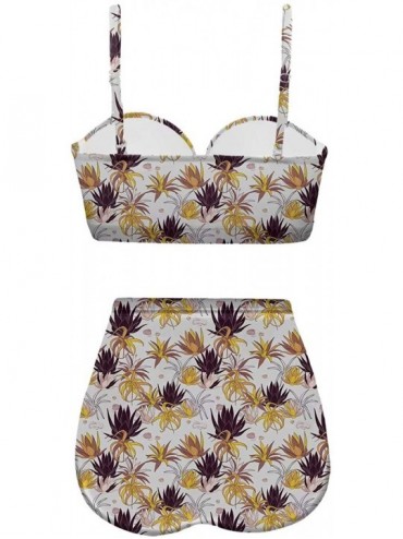 Bottoms Women's Retro Summer Floral Print Funny Swimsuits High Waisted Bikini Set - White-6 - CU196SG7IEC $41.54