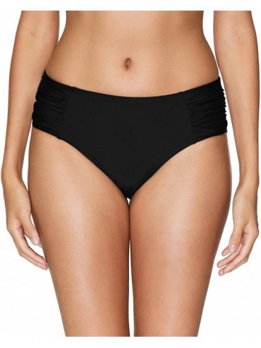 Tankinis Women's Strappy Bikini Bottom Solid Black Swim Shorts Briefs - Black 2 - CU187EDR746 $19.22