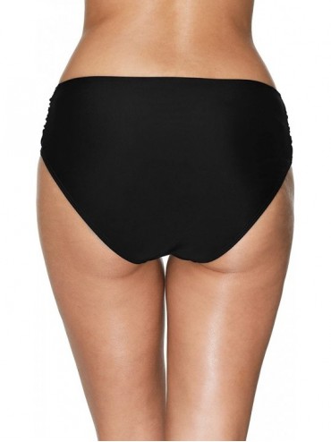 Tankinis Women's Strappy Bikini Bottom Solid Black Swim Shorts Briefs - Black 2 - CU187EDR746 $19.22