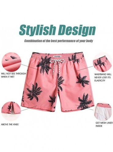 Board Shorts Mens Slim Fit Quick Dry Swim Shorts Swim Trunks Mens Bathing Suits with Mesh Lining - Palm Tree-red - CN18RGOZHK...