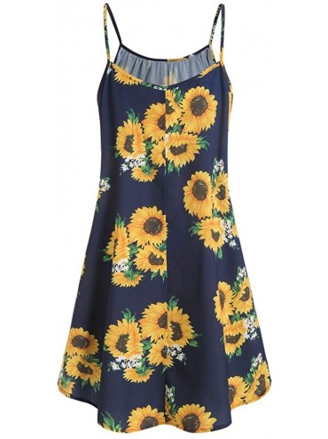 Cover-Ups Women's Boho Sleeveless Tank Dress Floral Spaghetti Strap Summer Beach Casual Loose Short Mini Swing Dresses Z3 Nav...
