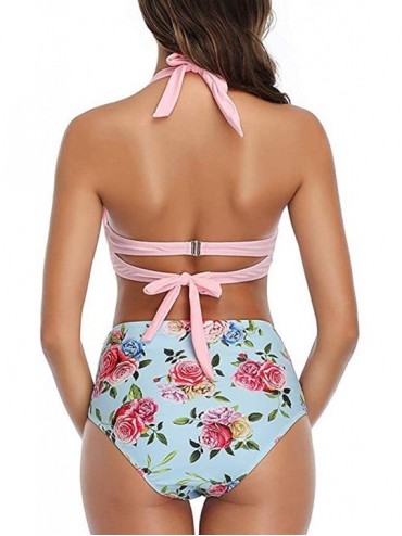 Racing Women Stripe Printing Padded Push up 2 Piece Bikini Sets Swimsuits - Pink Floral - C5194XLSMYQ $26.55