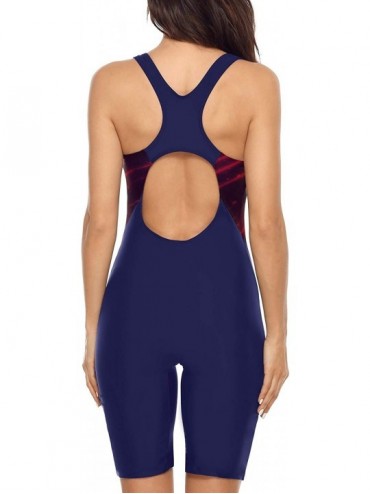 One-Pieces Women's Boyleg One Piece Swimsuit Racerback Athletic Bathing Suit - Fuchsia Printed - C1199UQ9GXL $24.06