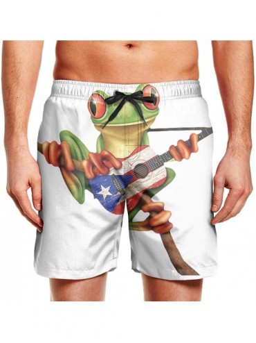 Board Shorts Men's Board Shorts Quick Dry Saint Lucia's Flag Swim Board Trunks - Tree Frog Playing - C918T4SQZXL $57.43