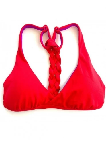 Racing Reversible Braided T-Back Sport Bikini Top- Red/Fuchsia (Hermosa) - C712ISHQUI9 $32.06
