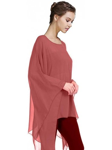 Cover-Ups Womens Summer Solid Sheer Batwing Blouse Chiffon Caftan Poncho Tunic Top Plus Size Cover up - Taupe Mocha - CD18X4Z...