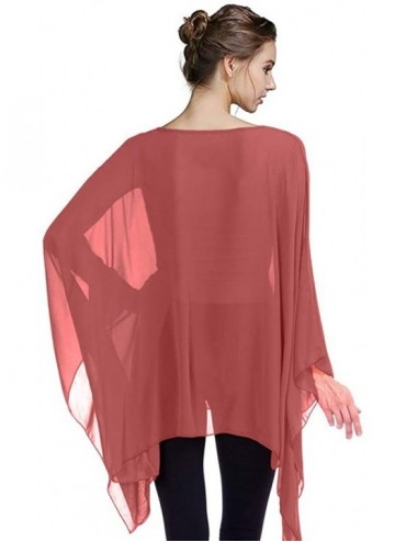 Cover-Ups Womens Summer Solid Sheer Batwing Blouse Chiffon Caftan Poncho Tunic Top Plus Size Cover up - Taupe Mocha - CD18X4Z...