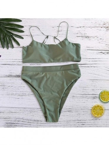 Sets Swimsuit 2020 New Split Swimsuit for Womens Sexy Thong High Waist Bikini Vacation Summer Beachwear - Green - CJ195T3RG93...