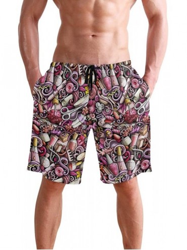 Board Shorts Men's Quick Dry Swim Trunks with Pockets Beach Board Shorts Bathing Suits - Cartoon Cosmetic Manicure Doodles - ...