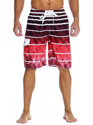 Board Shorts Men's Swim Trunks Colortful Striped Beach Board Shorts with Lining - Red-1 - CG18CG66GR6 $34.93