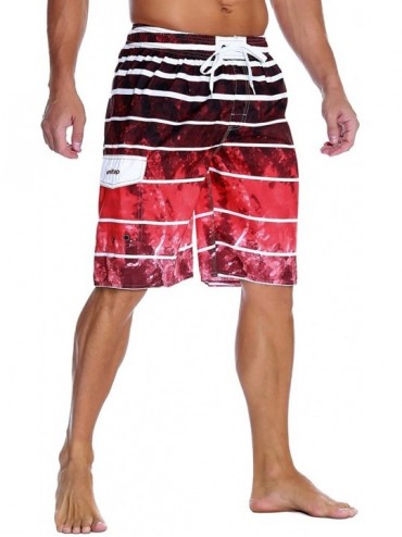 Board Shorts Men's Swim Trunks Colortful Striped Beach Board Shorts with Lining - Red-1 - CG18CG66GR6 $14.63