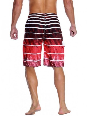Board Shorts Men's Swim Trunks Colortful Striped Beach Board Shorts with Lining - Red-1 - CG18CG66GR6 $14.63