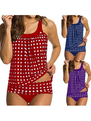 Sets Women Swimsuits-Womens Bikini Sets Plus Size Two Piece Striped Tankini Skirted with Boyshorts Swimwear Bathing Suits - D...