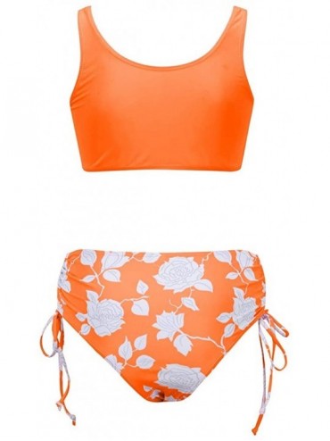 Racing Swimsuits for Women Plus Size Two Piece Bikini Set High Waisted Tie Side Bottom Swimsuits - Orange - CV197HHQXCZ $18.91