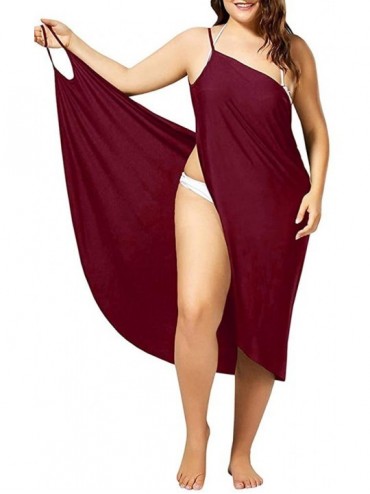 Cover-Ups Womens Beach Cover Up Spaghetti Strap Sarong Backless Swimsuit Wrap Midi Dresses - Red - CS18QCDQHKX $31.80