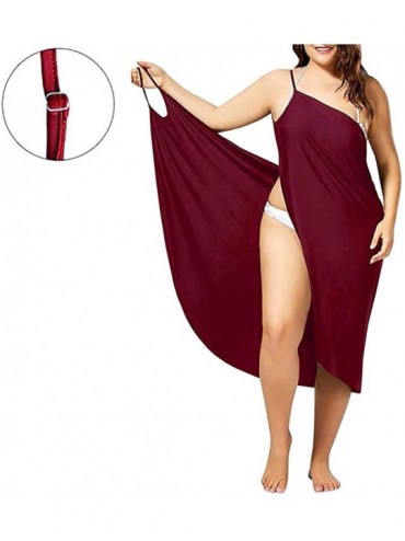 Cover-Ups Womens Beach Cover Up Spaghetti Strap Sarong Backless Swimsuit Wrap Midi Dresses - Red - CS18QCDQHKX $13.07