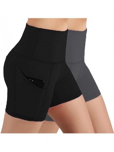 Tankinis Lady Solid Pocket High-Waist Hip Stretch Underpants Running Fitness Yoga Shorts - 2pc-gary＋black - C2190OQ6K5W $18.33