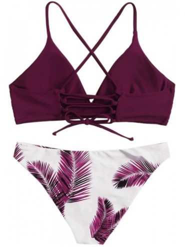 Sets Women's Sexy Bathing Suit Floral Print Cross Back Bikini Set Swimsuits - Red-3 - CG195TZ8TTC $21.19