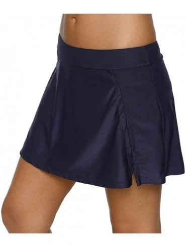 Bottoms Women Swim Skirt Swimsuit Bottom Tankini Bottom Swimdress Built in Brief - Navy - Side Slit - C218GKMITCM $20.57