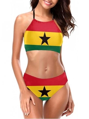 Sets Womens Bikini Set Colombia Flag Sexy Halter Two Piece Triangle Swimsuits Beach - Striped Flag of Ghana - CC190THGEES $50.32