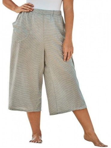 Bottoms Women's Plus Size Wide-Leg Culotte Pant Swimsuit Bottoms - Navy Stripe (1288) - C8195S8MELU $56.17