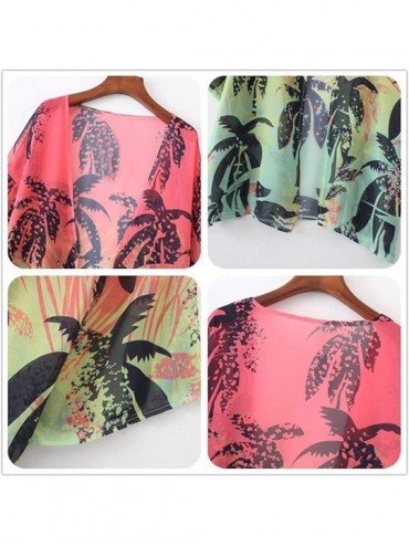 Cover-Ups Women's Swimsuit Cover Ups for Swimwear Open Front Sheer Blouses Shawl Beachwear Kimono Floral Cardigan Green 3020 ...