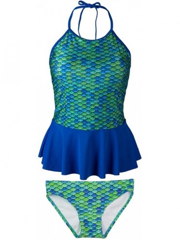 Tankinis Mermaid Women's Scale Peplum Tankini Swimsuit Set - Mermaidens Swimwear - Aussie Green - CB12ODBO4NG $81.20