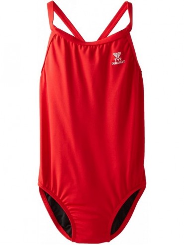 Racing SPORT Girl's Durafast Elite Solid Diamondfit Swimsuit - Red - CJ119YOFZ0P $65.66