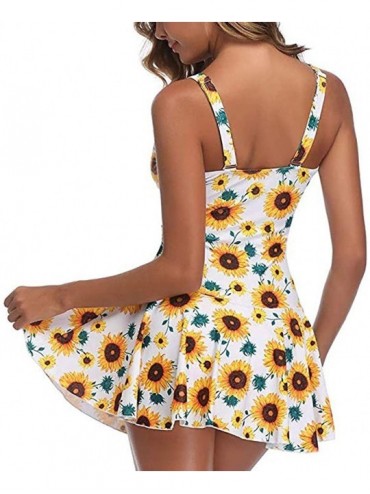 Sets Women's Sunflower Slim Wavy Swimsuit Women's Plus Size One Piece Swimdress Skirted Swimsuit Bathing Suits Yellow 2 - CF1...